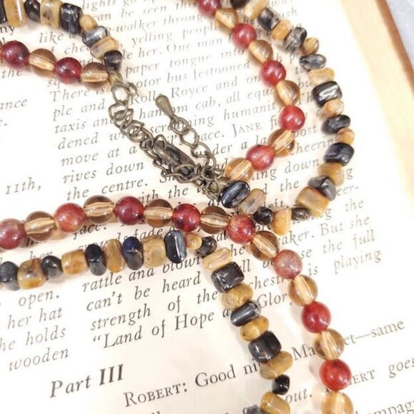 90s Natural Stone & Large Pendant Necklace Chakra Healing Donut Bead Layered - Picture 5 of 6